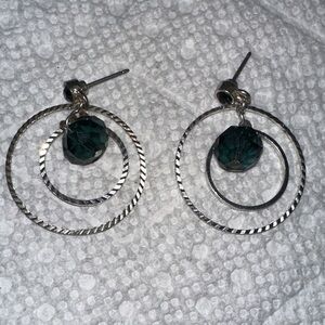 Twisted Silver and Teal Hoop Earrings
